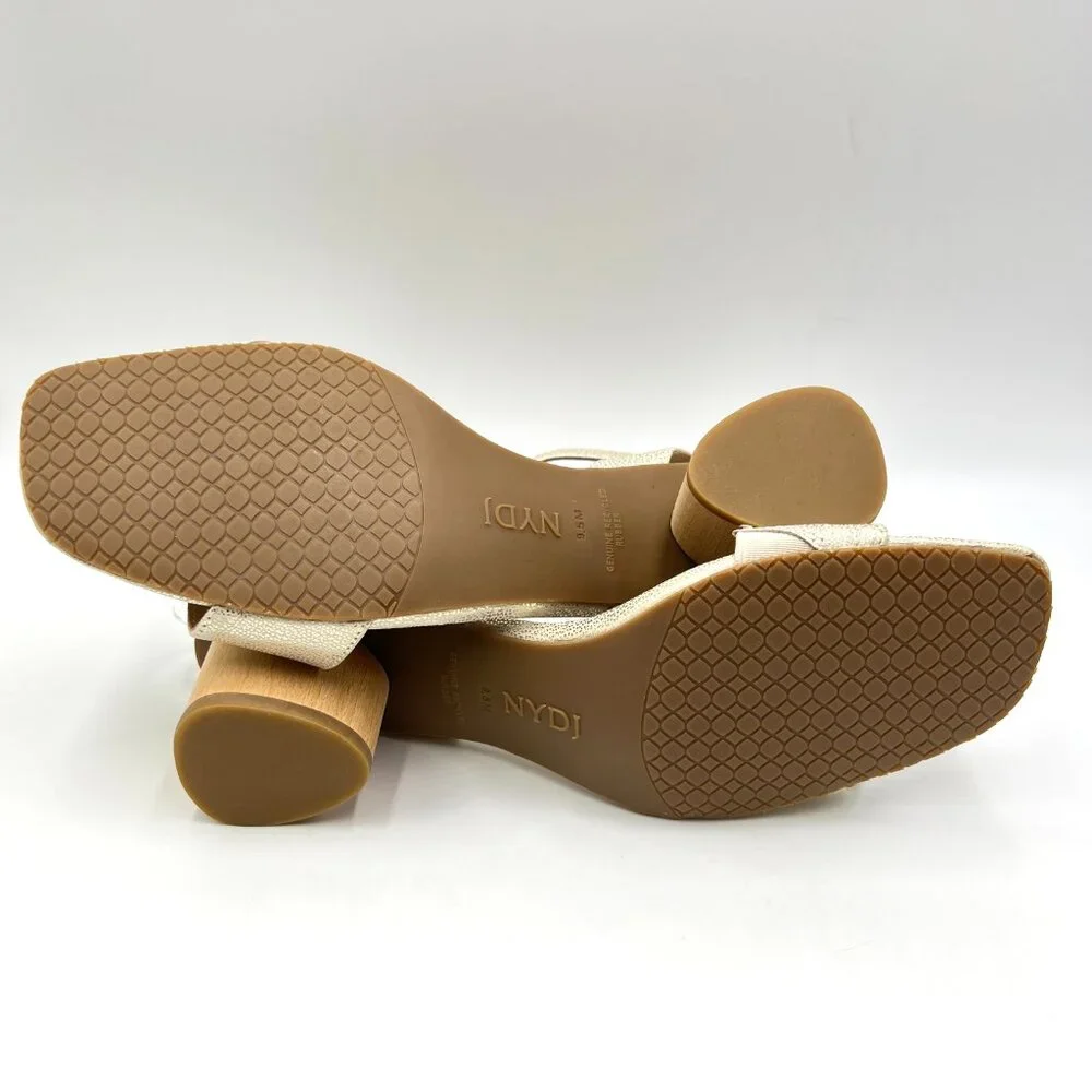 NYDJ Womens Size 9.5 Georgia Gold Wood Block‎ Heels Dress Sandals Shoes
